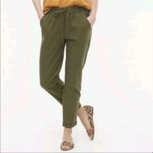 J. Crew olive linen cuffed cotton drawstring pants, size 10